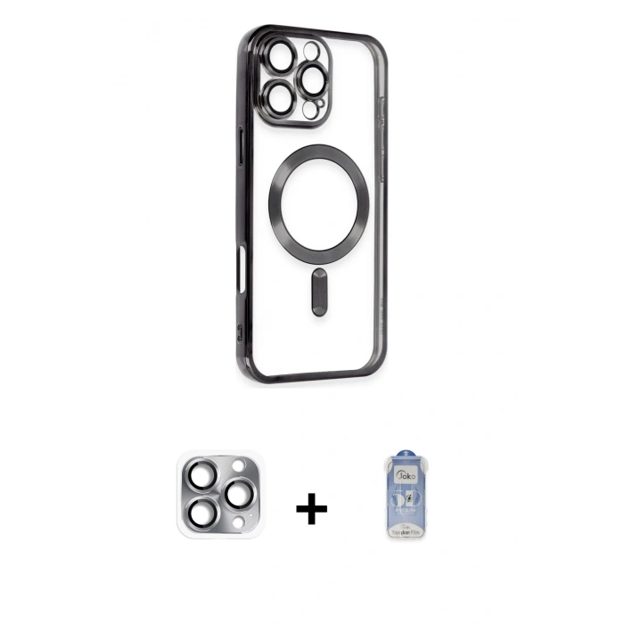 MARSİLYAN™- iPhone 16 Pro Max Kılıf Nova Işık Özel Seri - Siyah Joko Magic 5D Cam + Pers Alüminyum Kamera Lens - GI