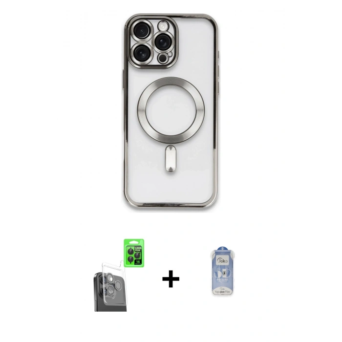 MARSİLYAN™- iPhone 16 Pro Max Kılıf Nova Işık Özel Seri - Siyah Joko Magic 5D Cam + Raze Metal Kamera Lens - SH