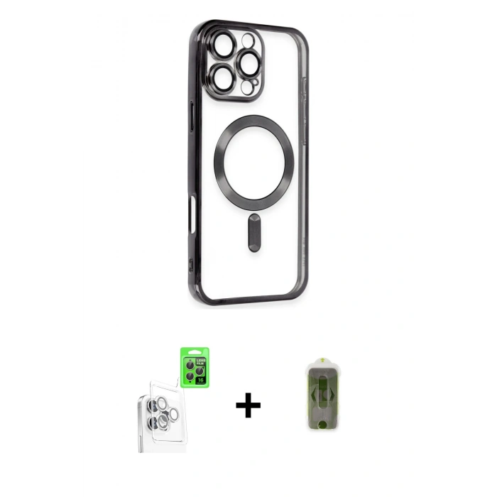 MARSİLYAN™- iPhone 16 Pro Max Kılıf Nova Işık Özel Seri - Siyah Joko Magic 5D Hayalet Cam + Raze Metal Kamera Lens - BZ