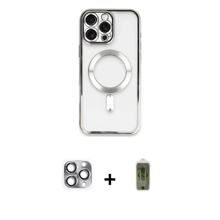MARSİLYAN™- iPhone 16 Pro Max Kılıf Nova Işık Özel Seri - Siyah Joko Magic 5D Hayalet Cam + Gri Pers Alüminyum Kamera Lens