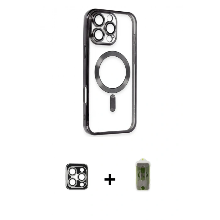 MARSİLYAN™- iPhone 16 Pro Max Kılıf Nova Işık Özel Seri - Siyah Joko Magic 5D Hayalet Cam + PVD Metal Kamera Lens - GS