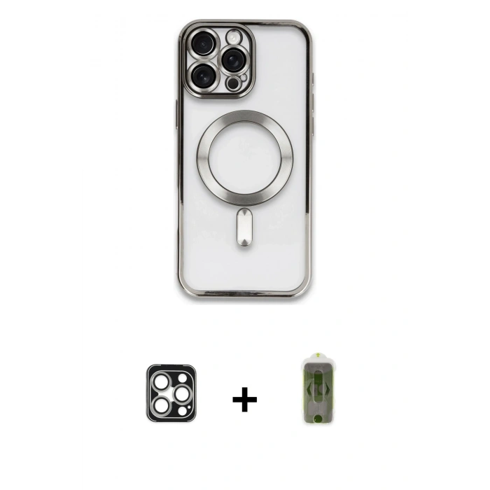 MARSİLYAN™- iPhone 16 Pro Max Kılıf Nova Işık Özel Seri - Siyah Joko Magic 5D Hayalet Cam + PVD Metal Kamera Lens - GS