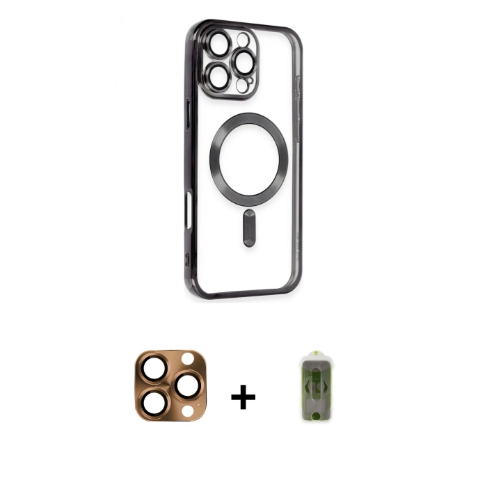 MARSİLYAN™- iPhone 16 Pro Max Kılıf Nova Işık Özel Seri - Siyah Joko Magic 5D Hayalet Cam + Pers Alüminyum Kamera Lens - CLTM