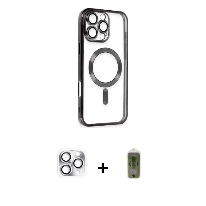 MARSİLYAN™- iPhone 16 Pro Max Kılıf Nova Işık Özel Seri - Siyah Joko Magic 5D Hayalet Cam + Pers Alüminyum Kamera Lens - GS