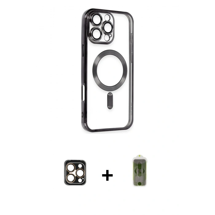 MARSİLYAN™- iPhone 16 Pro Max Kılıf Nova Işık Özel Seri - Siyah Joko Magic 5D Hayalet Cam + PVD Metal Kamera Lens - GD