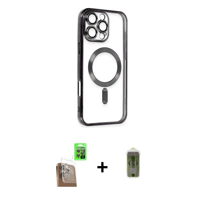 MARSİLYAN™- iPhone 16 Pro Max Kılıf Nova Işık Özel Seri - Siyah Joko Magic 5D Hayalet Cam + Raze Metal Kamera Lens - CLTM
