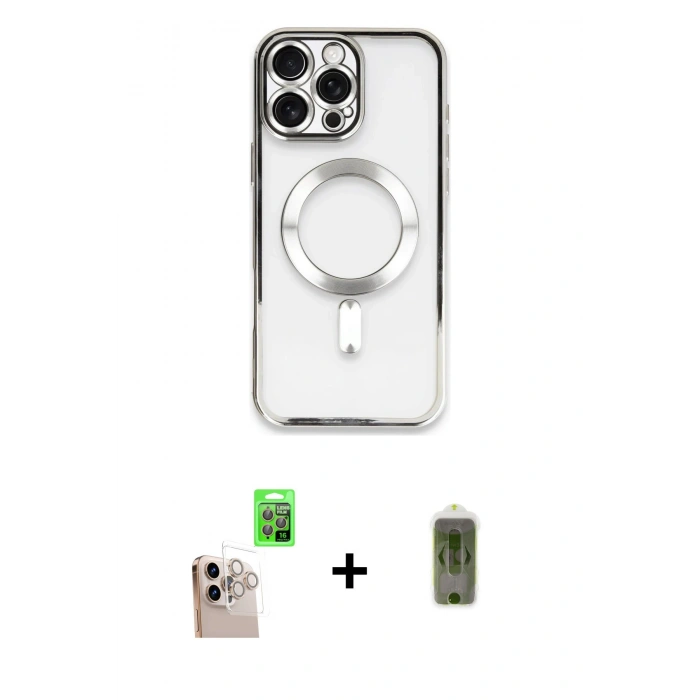 MARSİLYAN™- iPhone 16 Pro Max Kılıf Nova Işık Özel Seri - Siyah Joko Magic 5D Hayalet Cam + Raze Metal Kamera Lens - NLGY