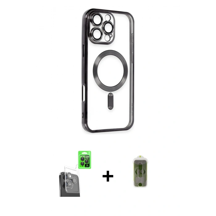 MARSİLYAN™- iPhone 16 Pro Max Kılıf Nova Işık Özel Seri - Siyah Joko Magic 5D Hayalet Cam + Raze Metal Kamera Lens - SH