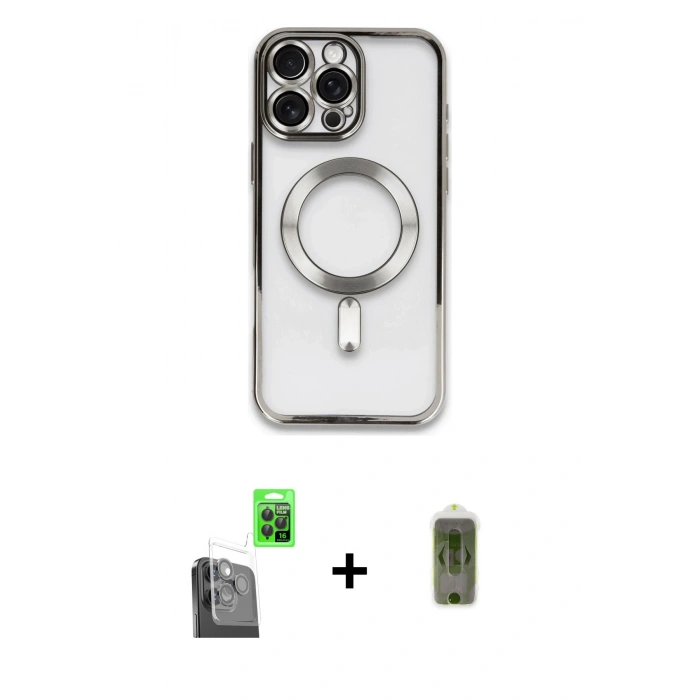 MARSİLYAN™- iPhone 16 Pro Max Kılıf Nova Işık Özel Seri - Siyah Joko Magic 5D Hayalet Cam + Raze Metal Kamera Lens - SH