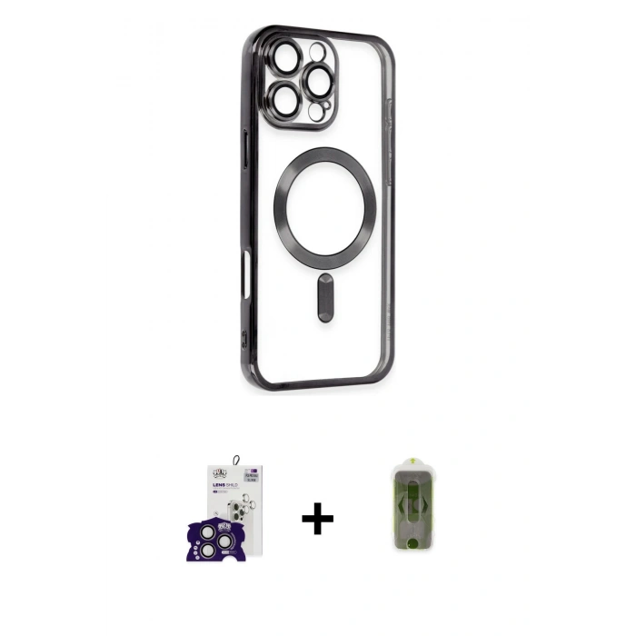 MARSİLYAN™- iPhone 16 Pro Max Kılıf Nova Işık Özel Seri - Siyah Joko Magic 5D Hayalet Cam + Bilvis Titan Kamera Lens - TMGI