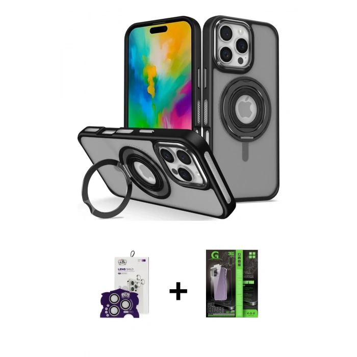 MARSİLYAN™- iPhone 16 Pro Max Kılıf Nova Minimal Serisi - Şeffaf 360 Full Body Arka Koruyucu + Gümüş Bilvis Titan Kamera Lens