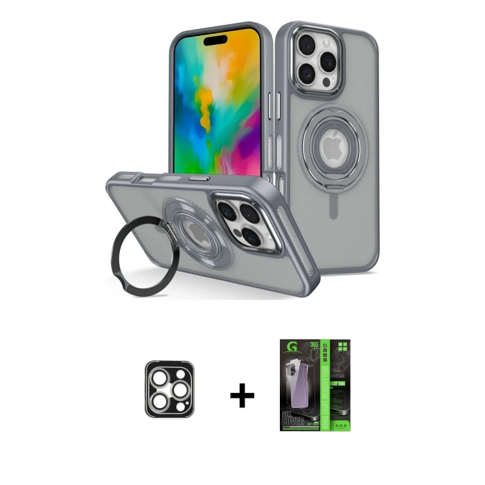 MARSİLYAN™- iPhone 16 Pro Max Kılıf Nova Minimal Serisi - Şeffaf 360 Full Body Arka Koruyucu + PVD Metal Kamera Lens - GS