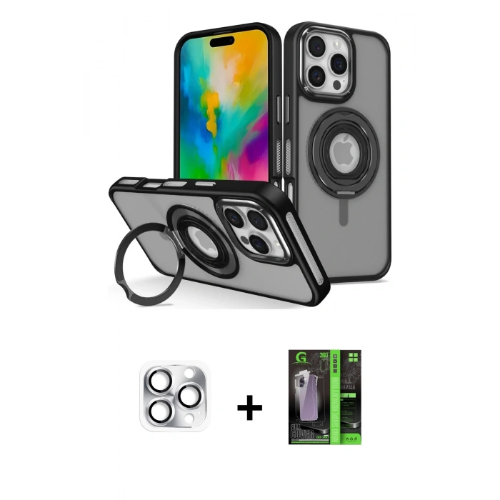 MARSİLYAN™- iPhone 16 Pro Max Kılıf Nova Minimal Serisi - Şeffaf 360 Full Body Arka Koruyucu + Pers Alüminyum Kamera Lens - GS