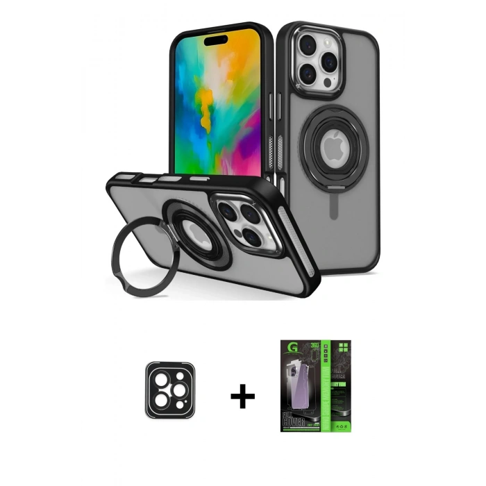 MARSİLYAN™- iPhone 16 Pro Max Kılıf Nova Minimal Serisi - Şeffaf 360 Full Body Arka Koruyucu + PVD Metal Kamera Lens - SH
