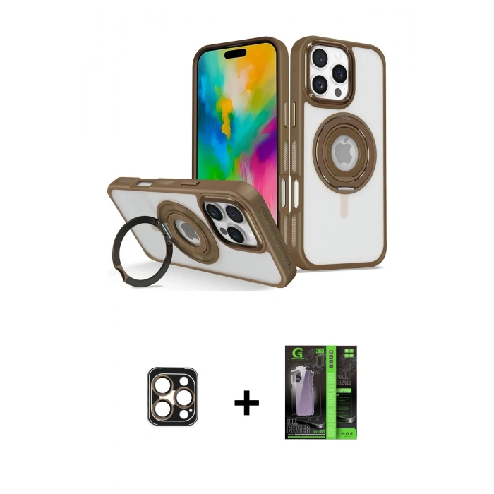 MARSİLYAN™- iPhone 16 Pro Max Kılıf Nova Minimal Serisi - Şeffaf 360 Full Body Arka Koruyucu + PVD Metal Kamera Lens - GD