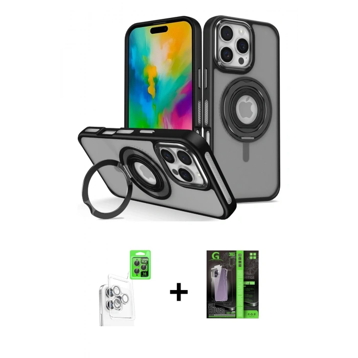 MARSİLYAN™- iPhone 16 Pro Max Kılıf Nova Minimal Serisi - Şeffaf 360 Full Body Arka Koruyucu + Raze Metal Kamera Lens - BZ
