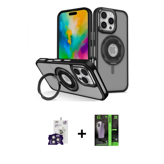 MARSİLYAN™- iPhone 16 Pro Max Kılıf Nova Minimal Serisi - Şeffaf 360 Full Body Arka Koruyucu + Bilvis Titan Kamera Lens - TMGI