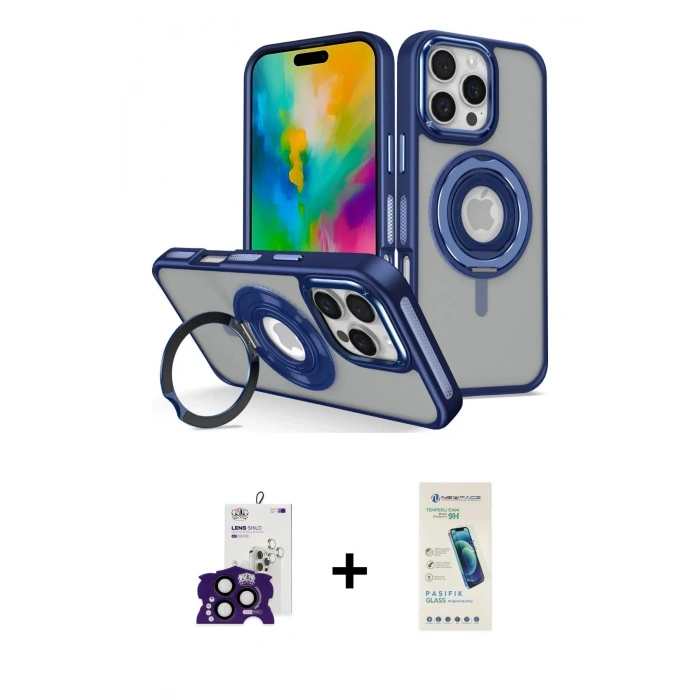 MARSİLYAN™- iPhone 16 Pro Max Kılıf Nova Minimal Serisi - Şeffaf Pasifik Cam Ekran Koruyucu + Bilvis Titan Kamera Lens - SH