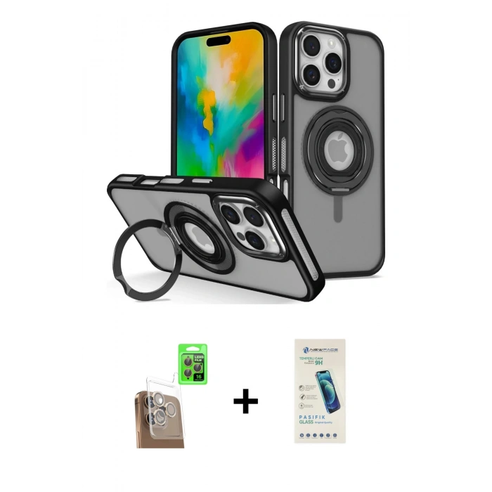 MARSİLYAN™- iPhone 16 Pro Max Kılıf Nova Minimal Serisi - Şeffaf Pasifik Cam Ekran Koruyucu + Raze Metal Kamera Lens - CLTM
