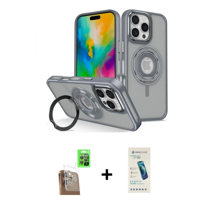 MARSİLYAN™- iPhone 16 Pro Max Kılıf Nova Minimal Serisi - Şeffaf Pasifik Cam Ekran Koruyucu + Raze Metal Kamera Lens - CLTM
