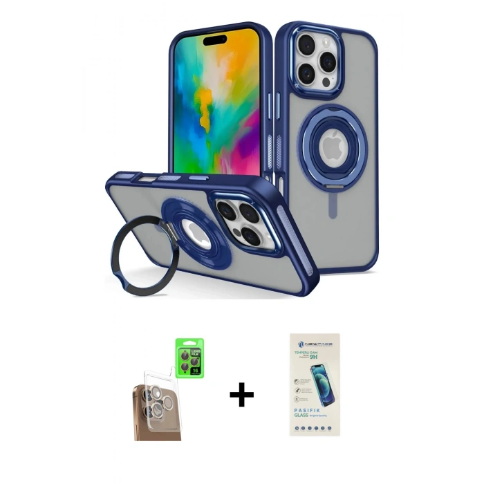 MARSİLYAN™- iPhone 16 Pro Max Kılıf Nova Minimal Serisi - Şeffaf Pasifik Cam Ekran Koruyucu + Raze Metal Kamera Lens - CLTM