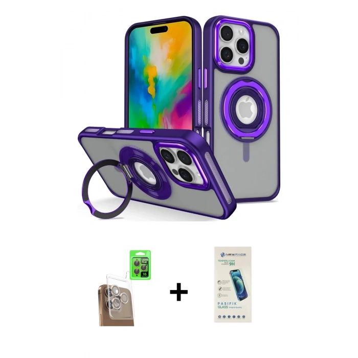 MARSİLYAN™- iPhone 16 Pro Max Kılıf Nova Minimal Serisi - Şeffaf Pasifik Cam Ekran Koruyucu + Raze Metal Kamera Lens - CLTM