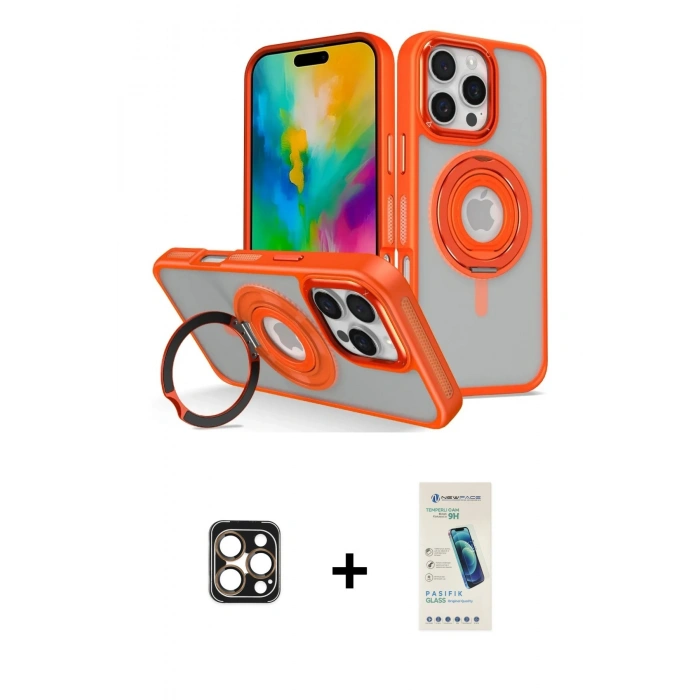 MARSİLYAN™- iPhone 16 Pro Max Kılıf Nova Minimal Serisi - Şeffaf Pasifik Cam Ekran Koruyucu + PVD Metal Kamera Lens - GD