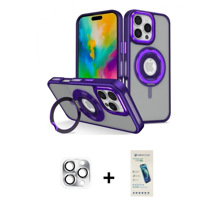 MARSİLYAN™- iPhone 16 Pro Max Kılıf Nova Minimal Serisi - Şeffaf Pasifik Cam Ekran Koruyucu + Gümüş Pers Alüminyum Kamera Lens