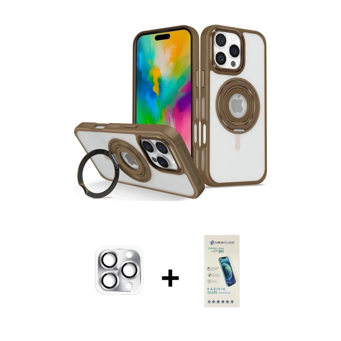 MARSİLYAN™- iPhone 16 Pro Max Kılıf Nova Minimal Serisi - Şeffaf Pasifik Cam Ekran Koruyucu + Gümüş Pers Alüminyum Kamera Lens