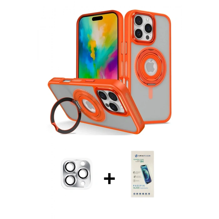 MARSİLYAN™- iPhone 16 Pro Max Kılıf Nova Minimal Serisi - Şeffaf Pasifik Cam Ekran Koruyucu + Gümüş Pers Alüminyum Kamera Lens