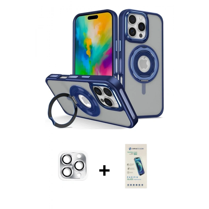 MARSİLYAN™- iPhone 16 Pro Max Kılıf Nova Minimal Serisi - Şeffaf Pasifik Cam Ekran Koruyucu + Gümüş Pers Alüminyum Kamera Lens
