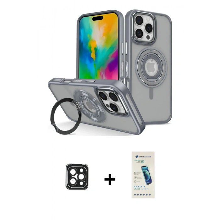 MARSİLYAN™- iPhone 16 Pro Max Kılıf Nova Minimal Serisi - Şeffaf Pasifik Cam Ekran Koruyucu + PVD Metal Kamera Lens - SH