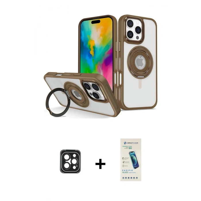 MARSİLYAN™- iPhone 16 Pro Max Kılıf Nova Minimal Serisi - Şeffaf Pasifik Cam Ekran Koruyucu + PVD Metal Kamera Lens - SH