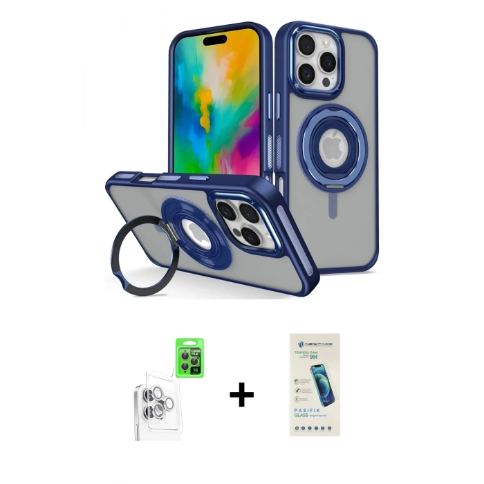 MARSİLYAN™- iPhone 16 Pro Max Kılıf Nova Minimal Serisi - Şeffaf Pasifik Cam Ekran Koruyucu + Raze Metal Kamera Lens - BZ