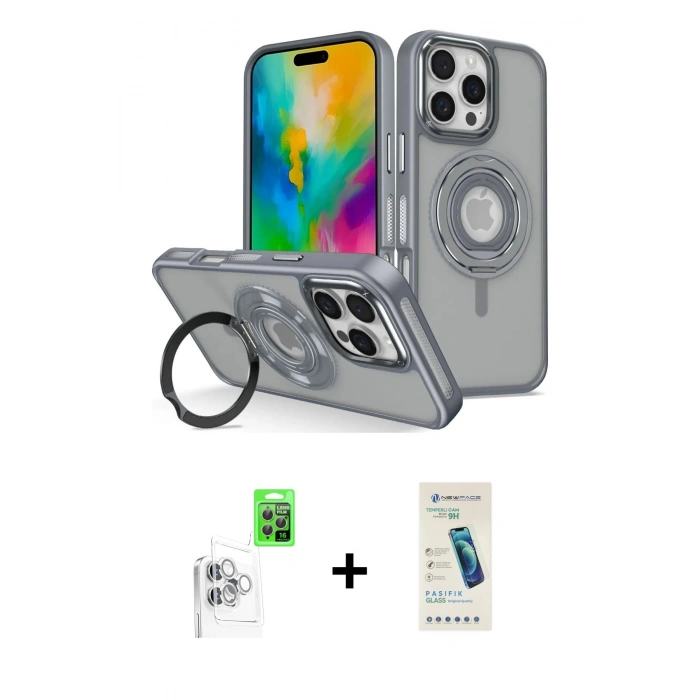 MARSİLYAN™- iPhone 16 Pro Max Kılıf Nova Minimal Serisi - Şeffaf Pasifik Cam Ekran Koruyucu + Raze Metal Kamera Lens - BZ