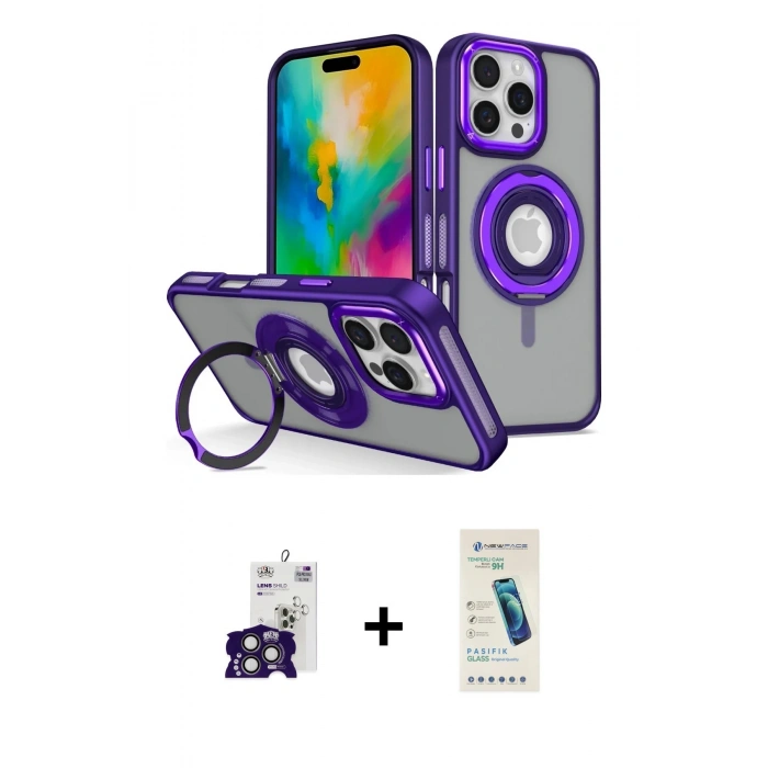 MARSİLYAN™- iPhone 16 Pro Max Kılıf Nova Minimal Serisi - Şeffaf Pasifik Cam Ekran Koruyucu + Bilvis Titan Kamera Lens - TMGI