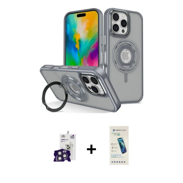 MARSİLYAN™- iPhone 16 Pro Max Kılıf Nova Minimal Serisi - Şeffaf Pasifik Cam Ekran Koruyucu + Bilvis Titan Kamera Lens - TMGI