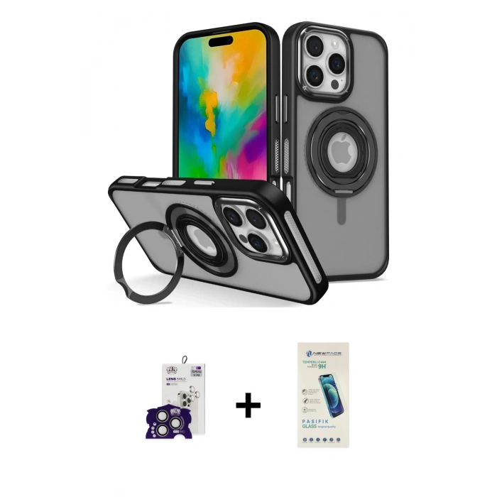 MARSİLYAN™- iPhone 16 Pro Max Kılıf Nova Minimal Serisi - Şeffaf Pasifik Cam Ekran Koruyucu + Bilvis Titan Kamera Lens - TMGI