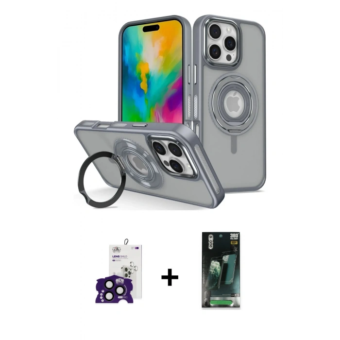 MARSİLYAN™- iPhone 16 Pro Max Kılıf Nova Minimal Serisi - Siyah 360 Mat Full Body Arka Koruyucu + Bilvis Titan Kamera Lens - SH