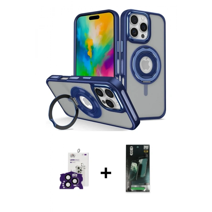 MARSİLYAN™- iPhone 16 Pro Max Kılıf Nova Minimal Serisi - Siyah 360 Mat Full Body Arka Koruyucu + Bilvis Titan Kamera Lens - SH