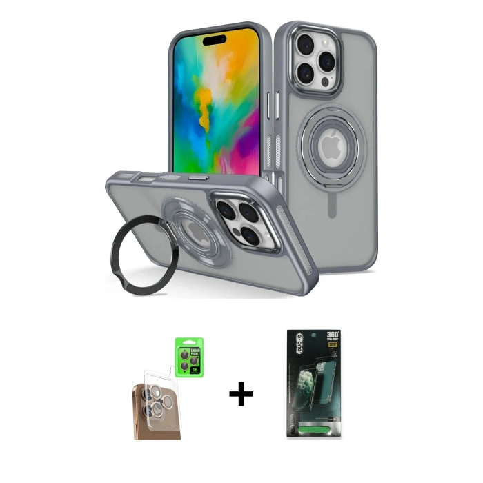 MARSİLYAN™- iPhone 16 Pro Max Kılıf Nova Minimal Serisi - Siyah 360 Mat Full Body Arka Koruyucu + Çöl Titanyum Raze Metal Kamera Lens