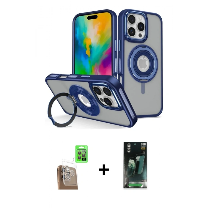 MARSİLYAN™- iPhone 16 Pro Max Kılıf Nova Minimal Serisi - Siyah 360 Mat Full Body Arka Koruyucu + Çöl Titanyum Raze Metal Kamera Lens