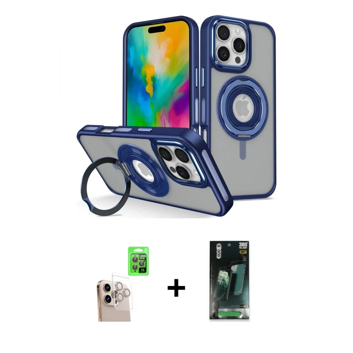 MARSİLYAN™- iPhone 16 Pro Max Kılıf Nova Minimal Serisi - Siyah 360 Mat Full Body Arka Koruyucu + Raze Metal Kamera Lens - NLGY