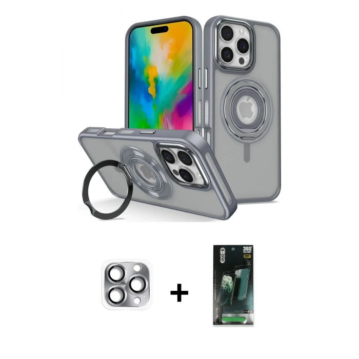 MARSİLYAN™- iPhone 16 Pro Max Kılıf Nova Minimal Serisi - Siyah 360 Mat Full Body Arka Koruyucu + Pers Alüminyum Kamera Lens - GI