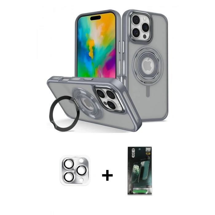 MARSİLYAN™- iPhone 16 Pro Max Kılıf Nova Minimal Serisi - Siyah 360 Mat Full Body Arka Koruyucu + Pers Alüminyum Kamera Lens - GS