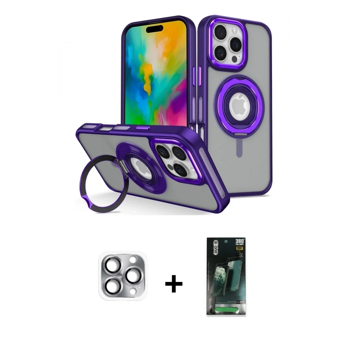 MARSİLYAN™- iPhone 16 Pro Max Kılıf Nova Minimal Serisi - Siyah 360 Mat Full Body Arka Koruyucu + Pers Alüminyum Kamera Lens - GI