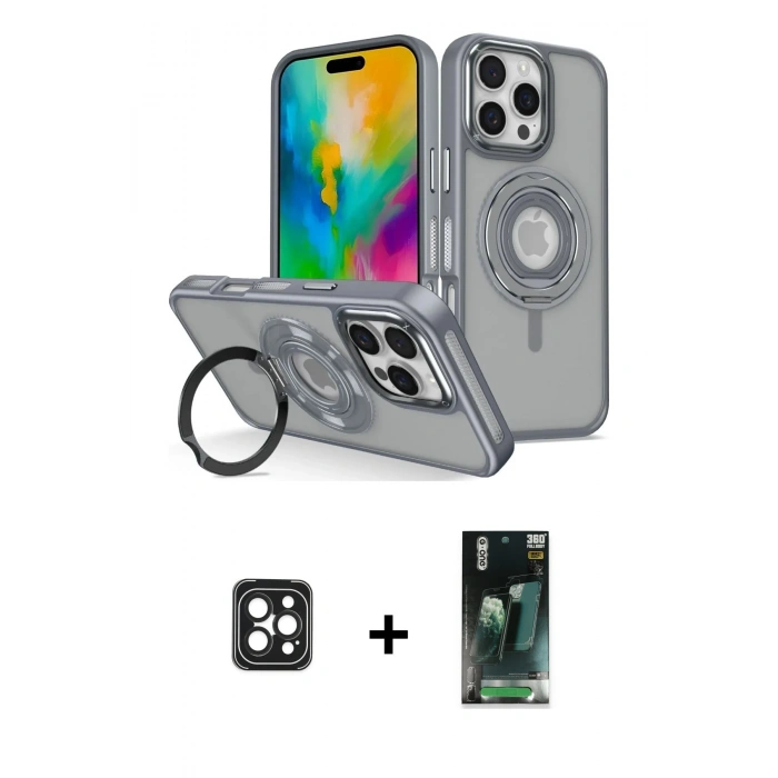 MARSİLYAN™- iPhone 16 Pro Max Kılıf Nova Minimal Serisi - Siyah 360 Mat Full Body Arka Koruyucu + PVD Metal Kamera Lens - SH