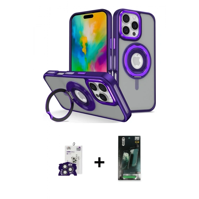 MARSİLYAN™- iPhone 16 Pro Max Kılıf Nova Minimal Serisi - Siyah 360 Mat Full Body Arka Koruyucu + Bilvis Titan Kamera Lens - TMGI
