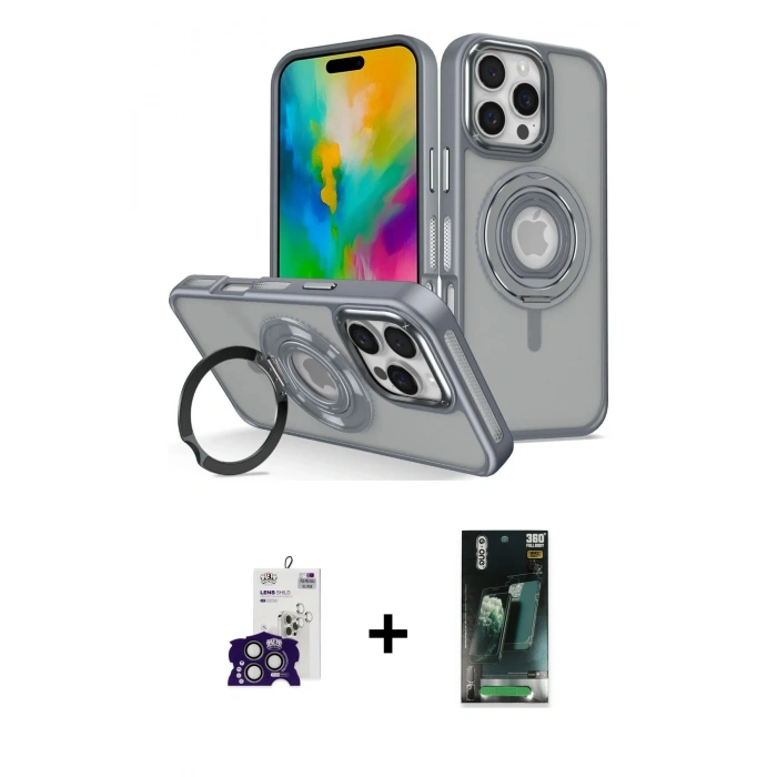 MARSİLYAN™- iPhone 16 Pro Max Kılıf Nova Minimal Serisi - Siyah 360 Mat Full Body Arka Koruyucu + Bilvis Titan Kamera Lens - TMGI