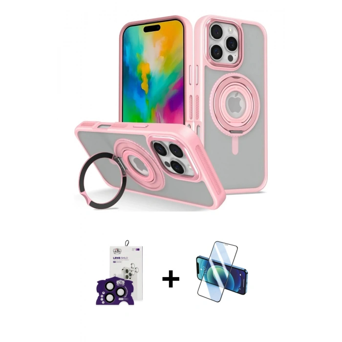 MARSİLYAN™- iPhone 16 Pro Max Kılıf Nova Minimal Serisi - Siyah 3D Antistatik Cam Ekran Koruyucu + Bilvis Titan Kamera Lens - SH